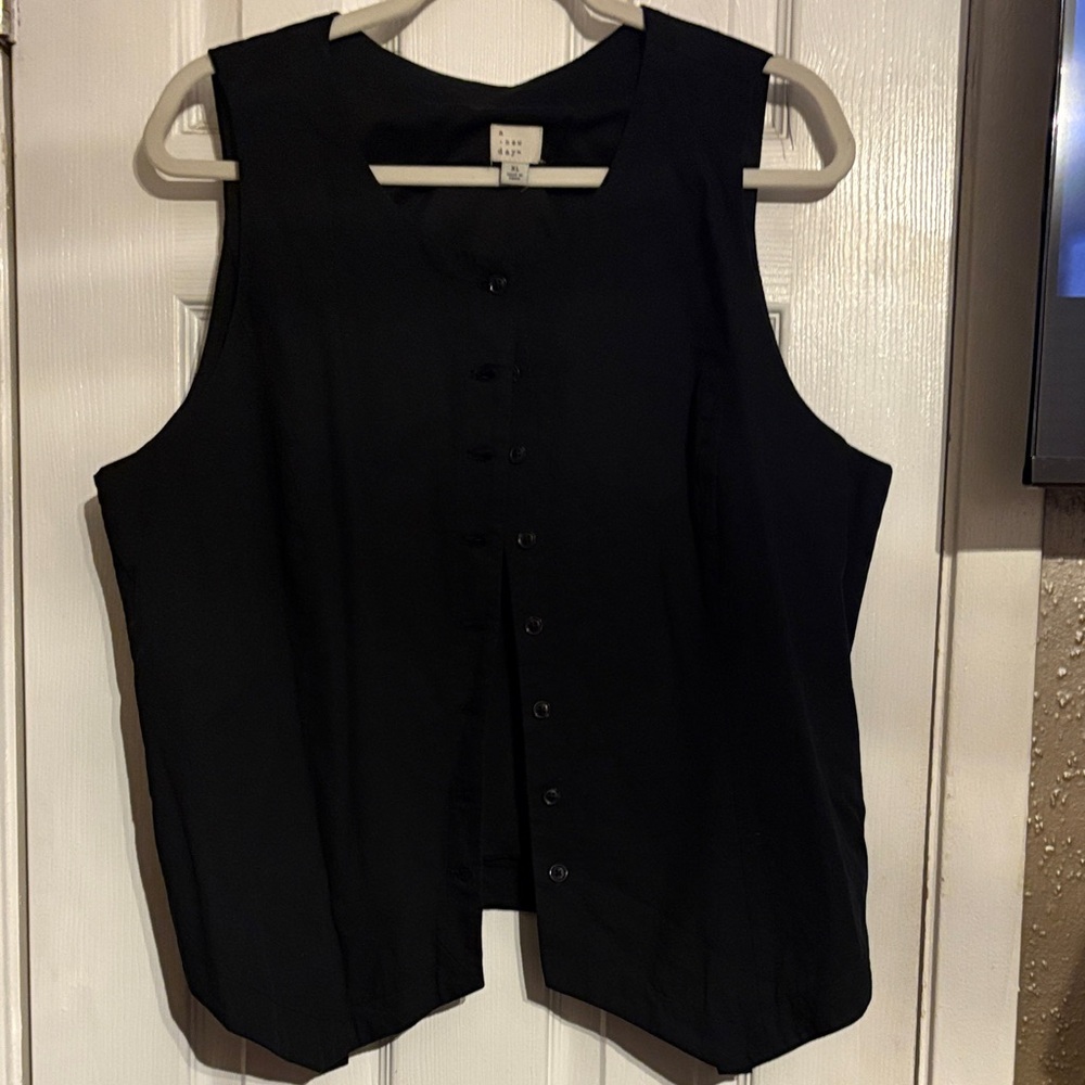 A New Day Black Boxy Button Down Blouse